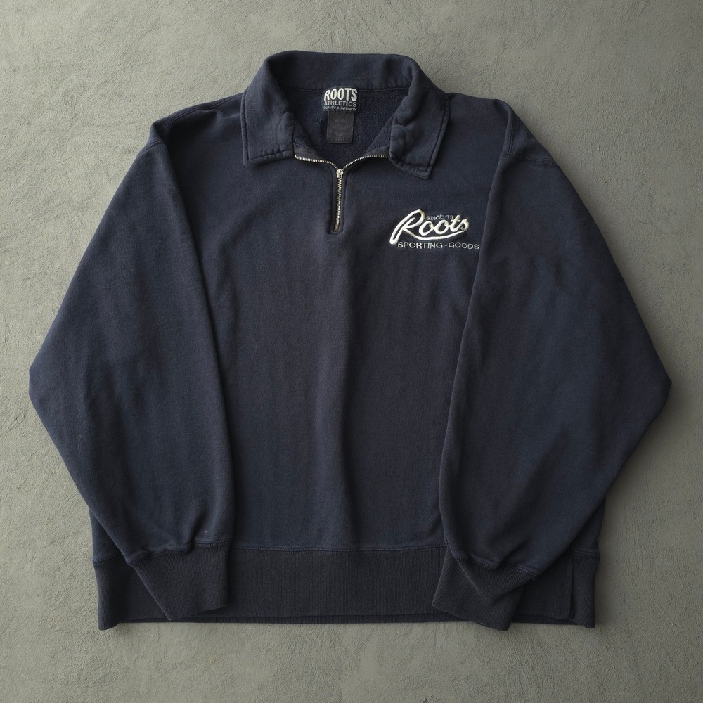 Vintage 90s Roots Navy Quarter Zip Pullover XL Sporting Goods